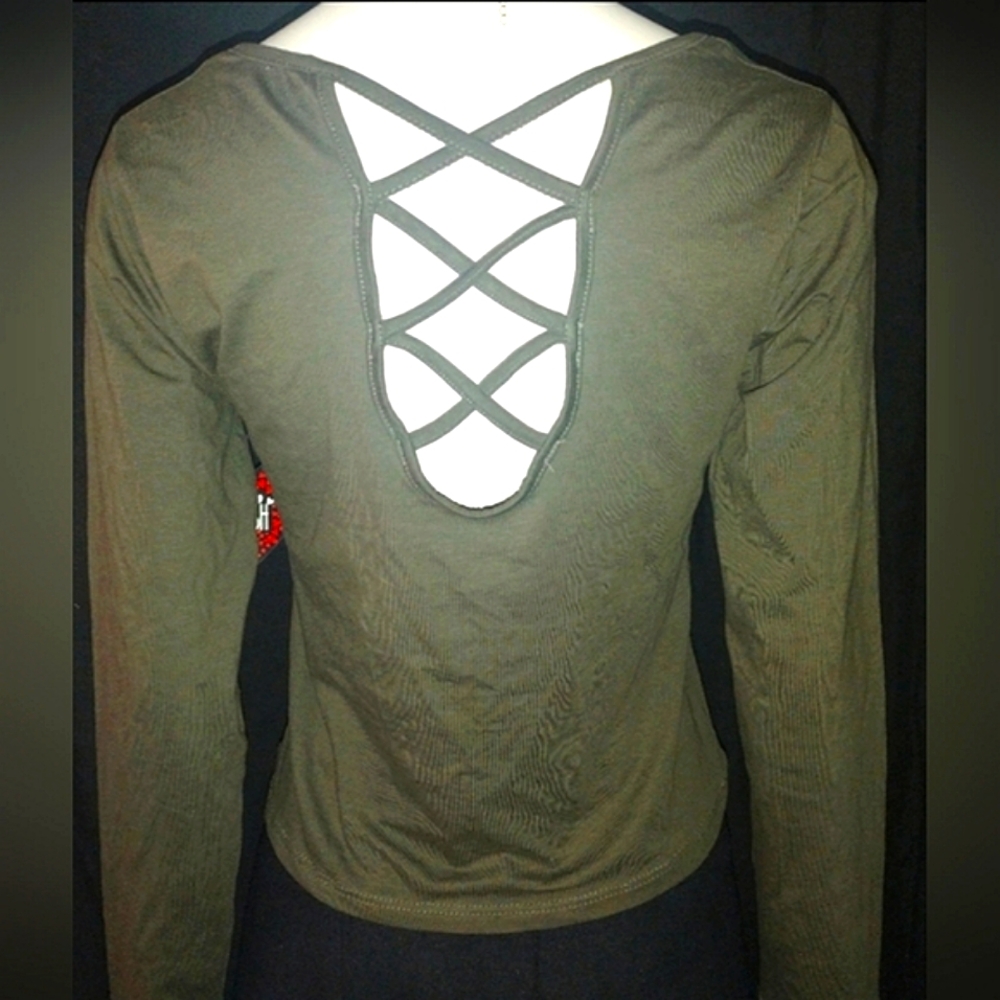 "Splash" Green Shirt w|Criss Cross Back
